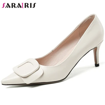 

SARAIRIS Fashion Pointed Toe Dress Pumps Women Spring High Thin Heels Pumps Ladies Elegant Office Genuine Leather Shoes