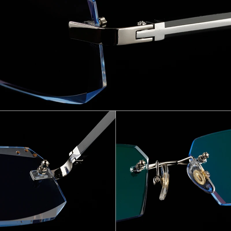 Prescription Glasses Famous Designer Rimless Glasses Frame Men Rhinestone Eyeglasses Clear Lens Diamond Anti Blue Light Coating Prescription Eyewear
