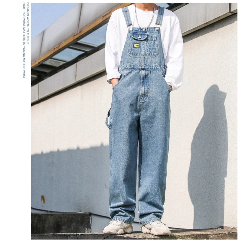 Мужская Уличная одежда, джинсы в стиле хип-хоп, мужской джинсовый комбинезон с широкими штанинами, рабочие повседневные модные брюки
