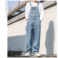 Мужская Уличная одежда, джинсы в стиле хип-хоп, мужской джинсовый комбинезон с широкими штанинами, рабочие повседневные модные брюки