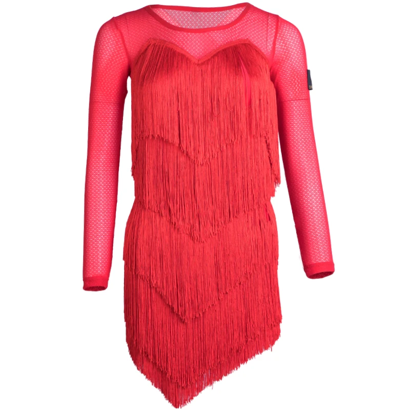 Тонкое Платье для латинских танцев, женское платье для танго, сальсы, ча-самбы, румбы, выступлений, платья с бахромой, бальное платье, Одежда для танцев DF1696 - Цвет: Красный