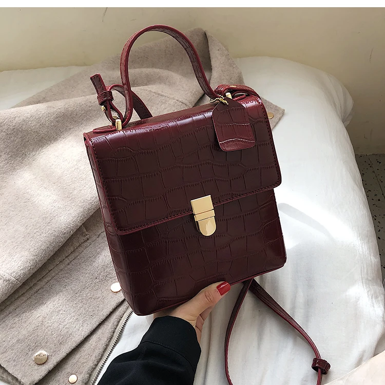 Vintage Fashion Stone pattern Tote bag New High Quality PU Leather Women's Designer Handbag Lock Shoulder Messenger Bag