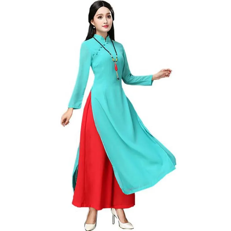 Cheongsam, элегантное, темпераментное, женское, 2 шт., cheongsam, ретро, китайское, женское, длинное платье, тонкий, национальный язык, воротник cheongsam
