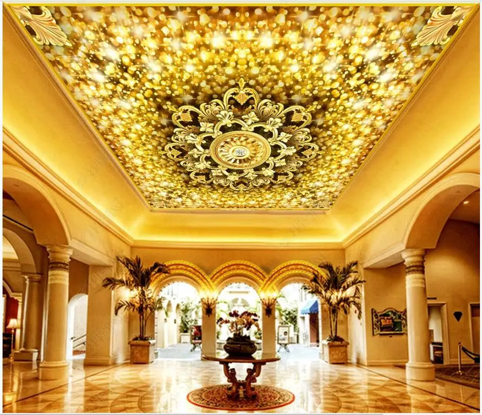 

3d wallpaper custom photo Luxury starry gold transfer tray ceiling mural decor 3d wall murals wallpaper for living room