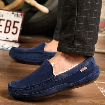 

Winter Drive Shoes Men Inside Fur Men Loafers Moccasins Good Quality Lazy Shoes Men Size 38-44 Young Casual Loafers Shoes Brand