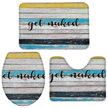 

Get Naket Vintage Wooden Board Texture Bath Set Toilet Cover Mat Pedestal Rug Non-Slip Bathroom Rug Set