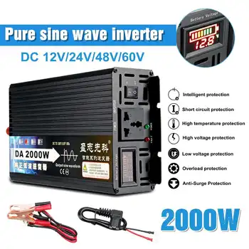 

2000W Voltage transformer Pure Sine Wave Power Inverter 12V/24V/48V/60V TO 220V LCD Display Voltage Converter