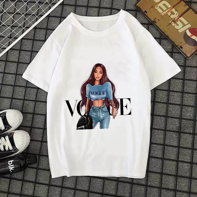 Summer New 2020 Fashion T shirt Women VOGUE letter print Harajuku Tshirt O-neck Short Sleeve T-shirt White Tops Female Clothing