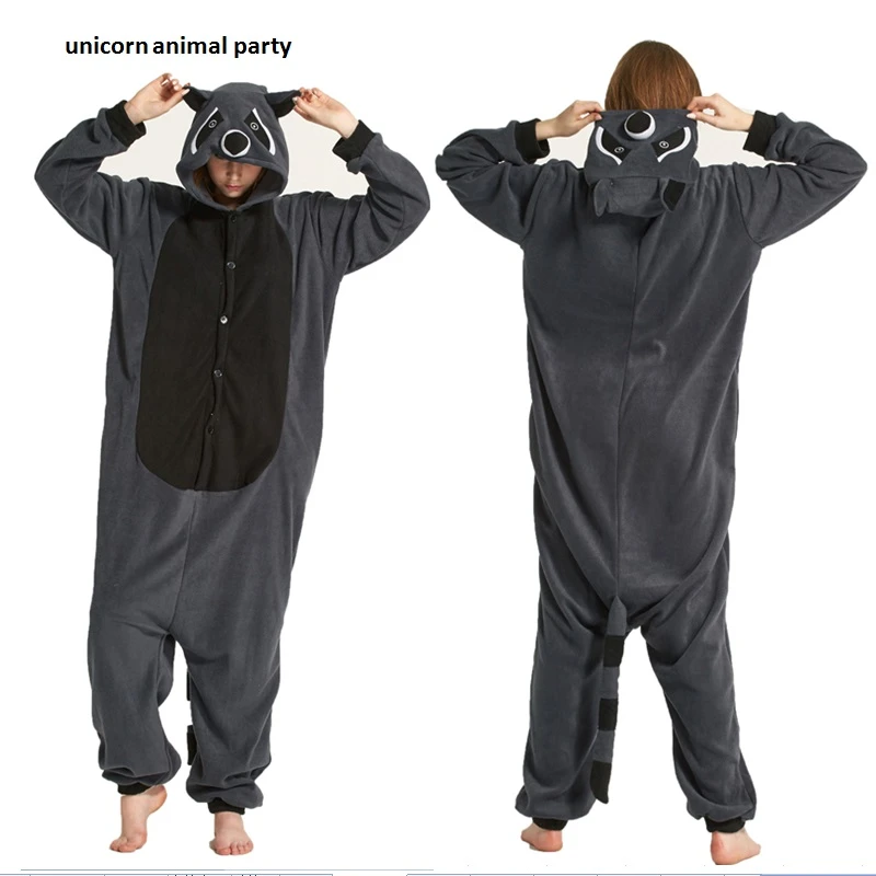 Unisex Kigurumi Pajamas Onesie0 Halloween Cosplay Animal Grey Raccoon Costume