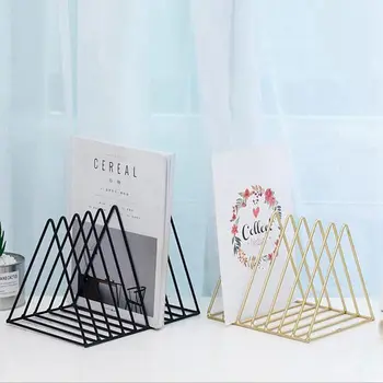 

Nordic triangle simple wrought iron desktop storage rack shelf file magazine bookend office rack stationery storage rack
