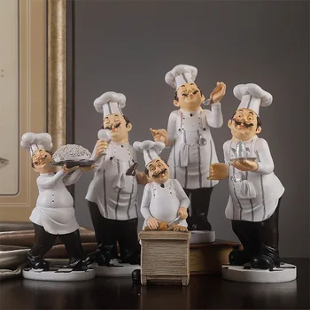 

Restaurant Cafe Cake Shop Decoration Miniature Model Funny Chef Figurines Wine Rack Blackboard Resin Ornament Decor Crafts Gift