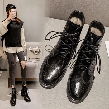 

Luxury brand British style Motorcycle boots women's new winter shoes cow leather Bullock cross-tied ankle boots botas mujer