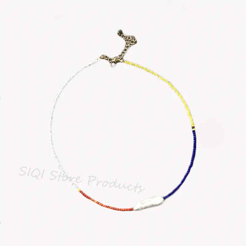 

Women Fashion Baroque Pearl Necklace White Red Blue Yellow Beads Beaded Choker Vintage Short Necklace 2020 New Collares Jewelry