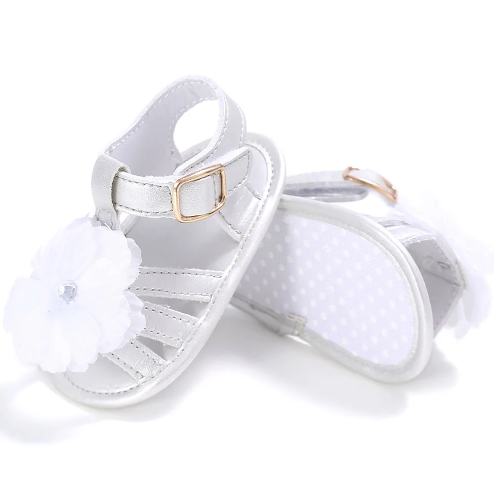 Cute PU Leather Metal Button Flower Baby Toddler Sandals Newborn Buckle Strap Baby Girls Anti-slip on Shoes Soft Soled  Kids