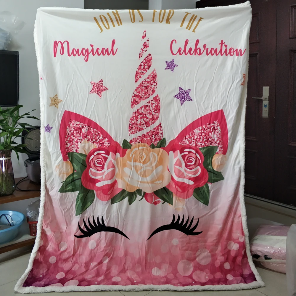 

Anime Unicorn Blanket For Bed Velvet Plush Blanket Bedspread For Kid Girl Sherpa Blanket Couch Quilt Cover Fleece Weight Blanket