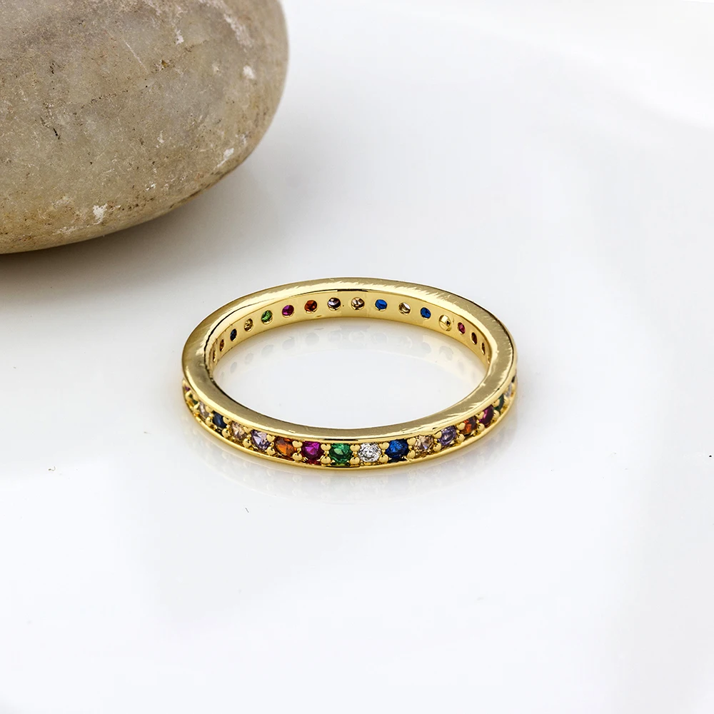 AIBEF Classic Simple Color Ring AAA Rainbow Mini Crystal Wedding Rings For Bridal Christmas Gift Women Jewelry Engagement Ring wedding rings finger rings engagement rings crystal rings