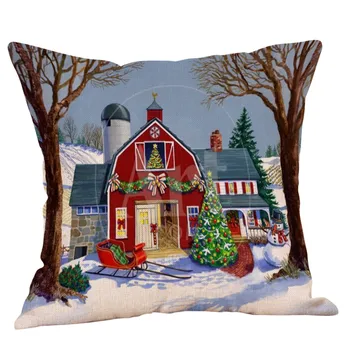 

2019 Modern Style Christmas Xmas Santa Claue Red House Christmas Tree Head Cover Pillow Case Square Home Festival Gift For Kid
