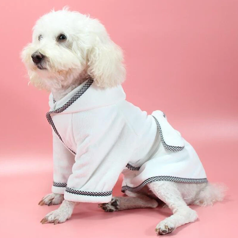 Dog Dressing Gown Solid Pet Bathrobe Cat Dogs Drying Robe Bath Pajamas Microfiber Absorbent