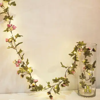 

2M 20 LEDs Flower Leaf Garland Battery Operate Copper LED Fairy String Lights For Christmas Wedding Decoration Party Event