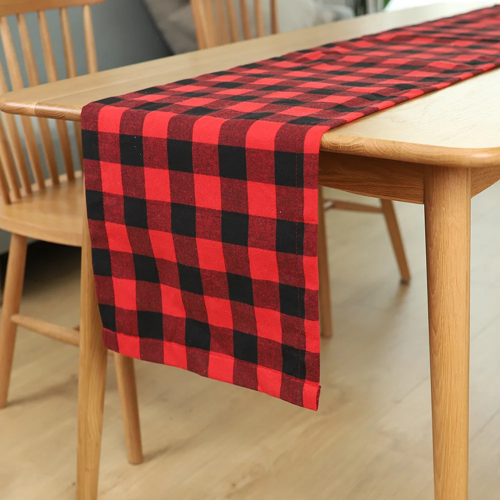 Table Runner180x38cm Рождественская скатерть в красную и черную клетку прямоугольная скатерть с флагом 45*45 наволочка украшение стола домашняя компоновка - Цвет: Table Runner180x38cm