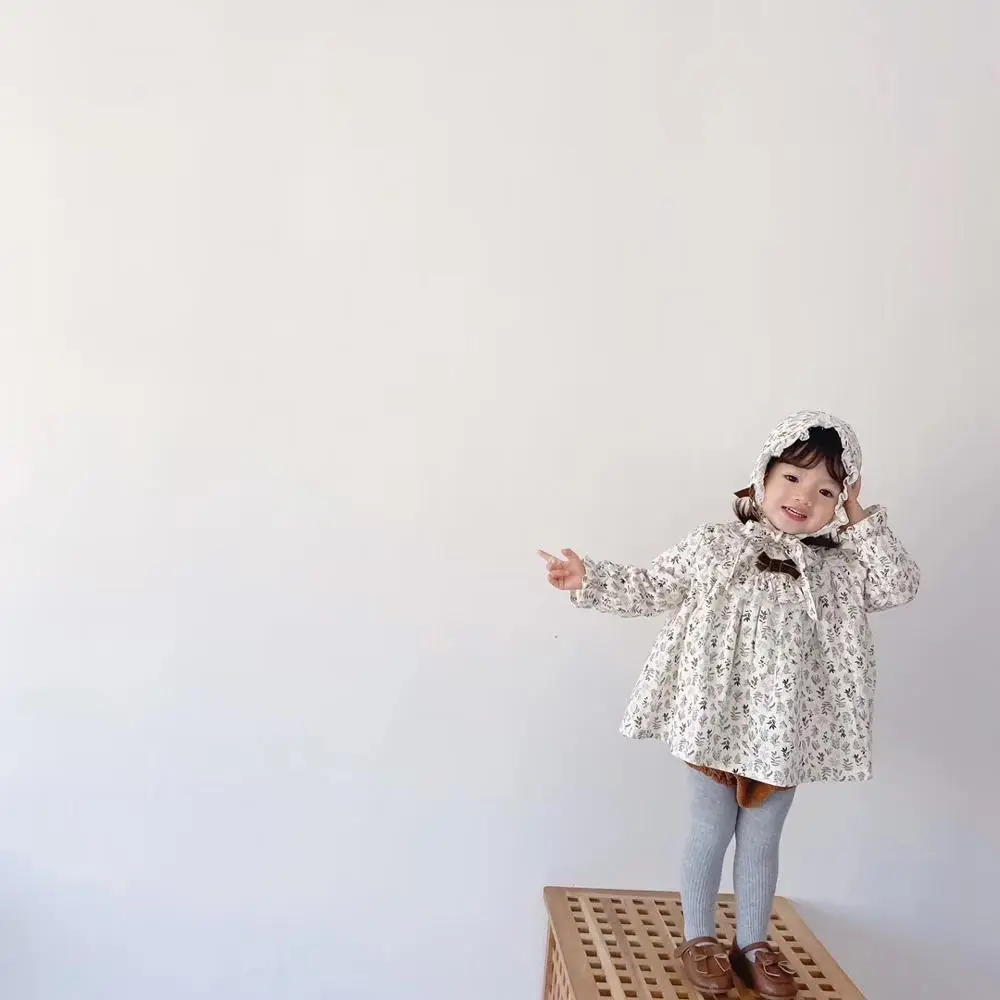 Комплект одежды для малышей, платье+ шаровары+ шапочка, 3 предмета, Платья с цветочным рисунком для маленьких девочек Одежда для младенцев, малышей