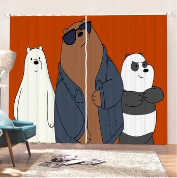 

2 Panels Cartoon Bear Curtain 3D Printing Boy Girl Gift Curtain Living Room Bedroom Shading Send Hook Curtain