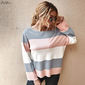 

Autumn New Arrival 2020 Fashion Striped Print T-shirt Tops Female Casual Korean Long Sleeve Skew Collar Tee Shirt Lady Clothes
