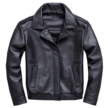 

Free shipping.mens thick genuine leather jacket.quality cowhide coat.quality short slim outwear.fashion casual jackets motor
