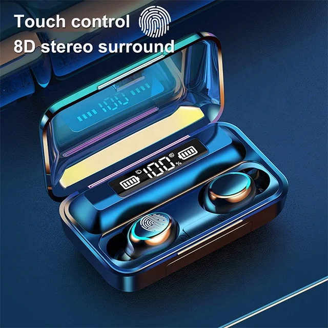F9 5 LED Light Tws HiFi Earphone Sport Earphone Headset Mini Wireless Bluetooth Earbuds With Mic 2000Ahm Charging Box