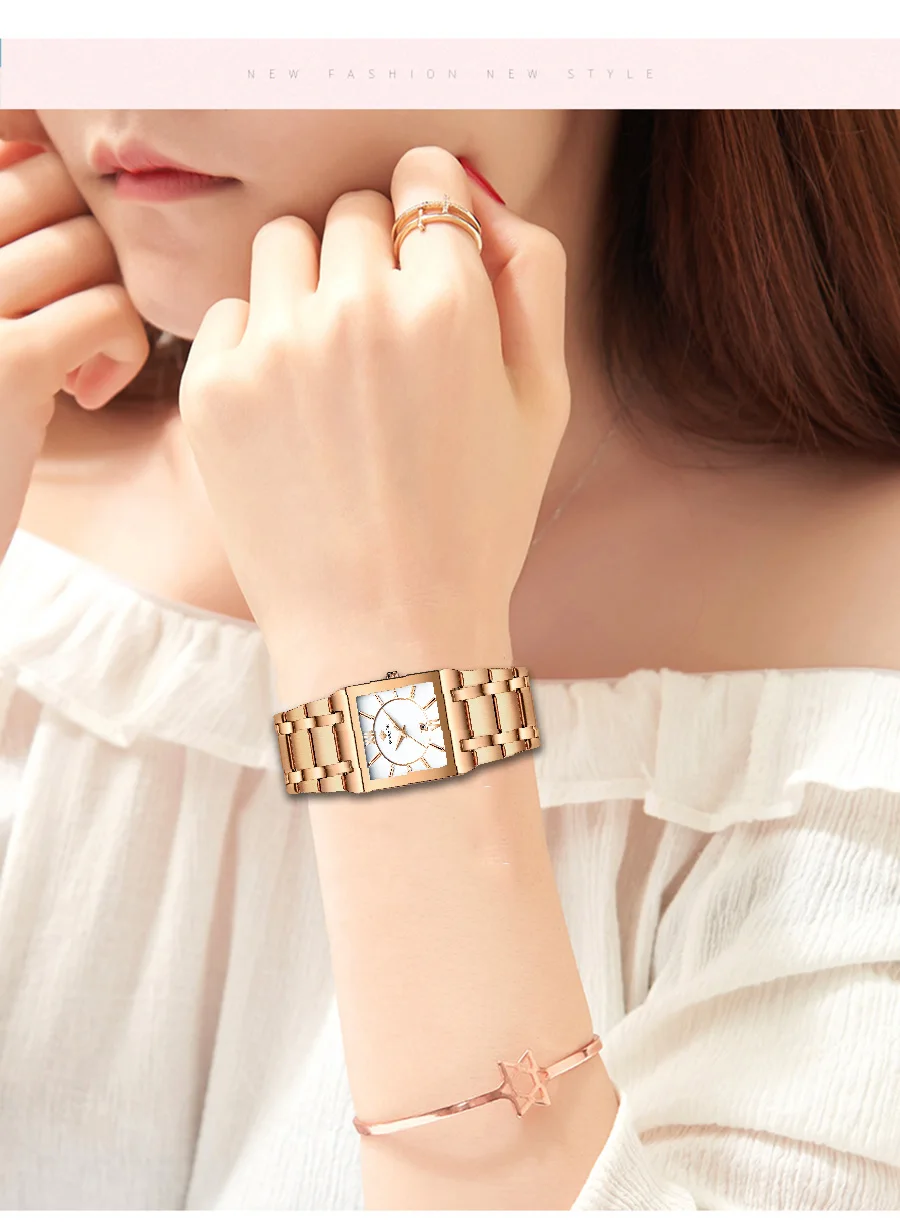 WWOOR New Design Women Bracelet Watches Top Brand Luxury Gold Square Quartz Watch Ladies Dress Waterproof Wrist Watch Gift Clock
