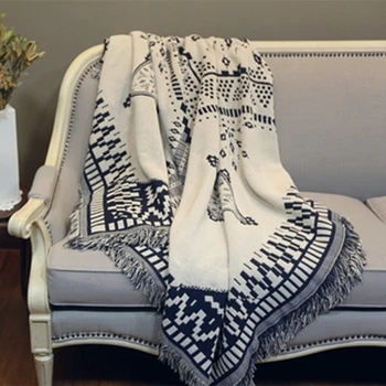 

North American Indian Geometric Vintage Aztec Vintage Black and White Decorative Blanket Sofa Cover Leisure Blanket Bluish Black