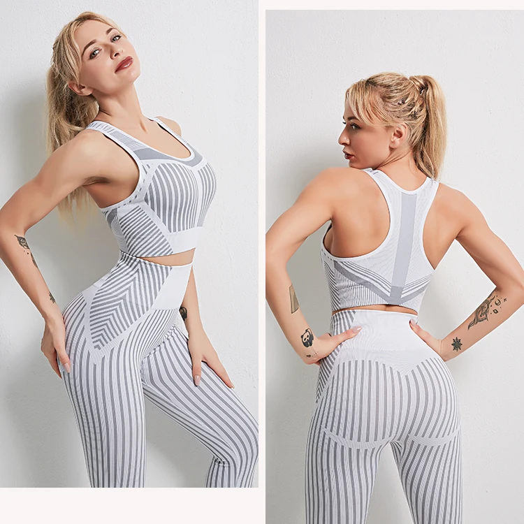 Strip Seamless Women Yoga Set for Fitness Sports Suits Gym Wear Clothing Running Top Bra Leggings Workout Pants Tracksuits,ZF449