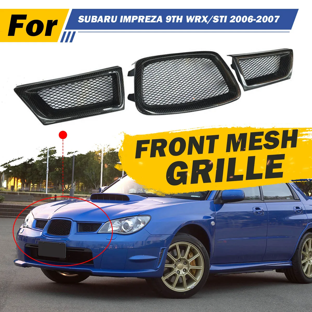 Hot New Black 3Pcs Carbon Fiber Car Front Lower Mesh Grill Grille for subaru Impreza WRX STi 9th 2006-2007 28012 | Автомобили и