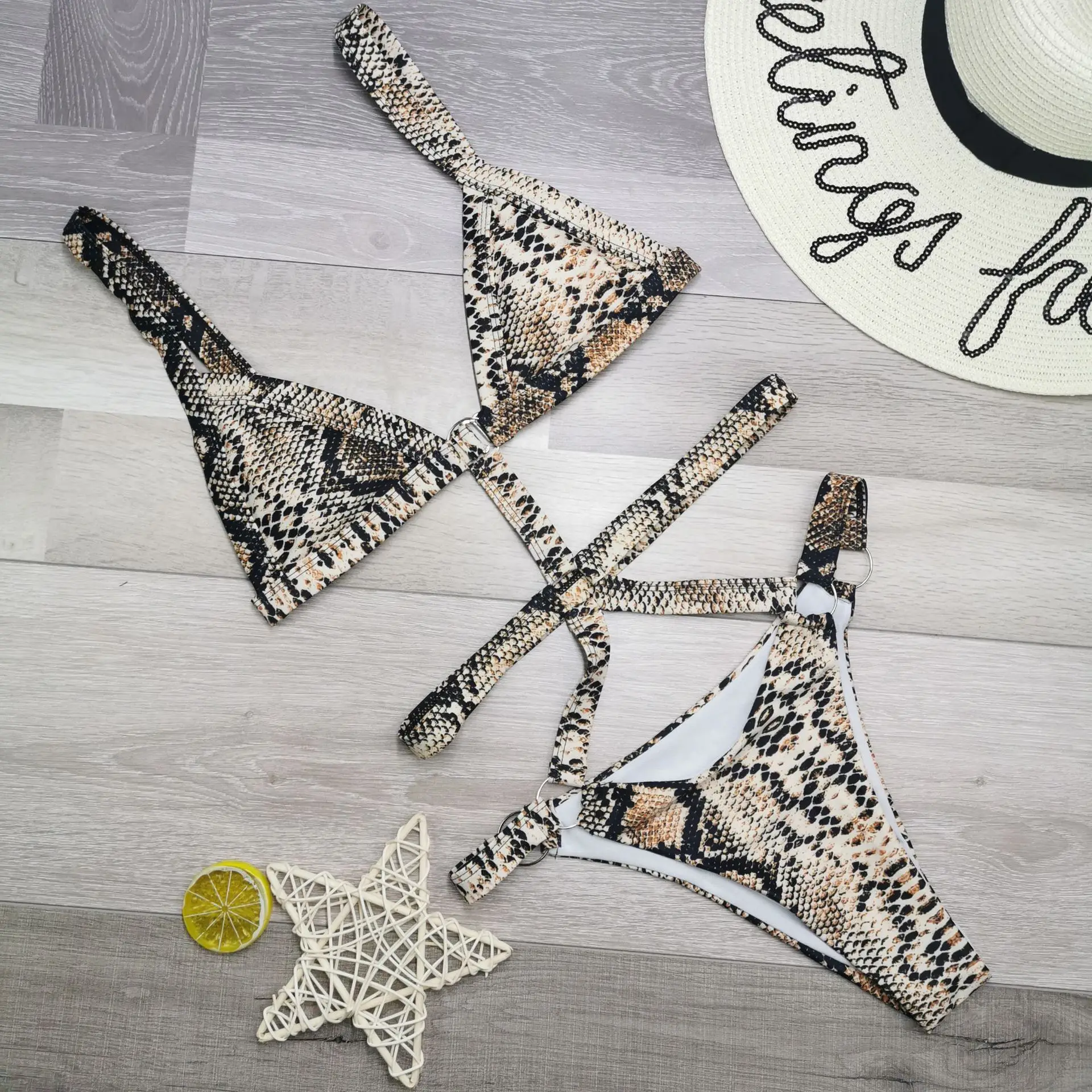Summer New Sexy Women One Piece Serpentine Lace-up Printed Monokini Bandage Bathing Suit Push Up Padded Bikini Swimsuit Swimwear