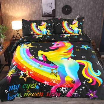 

JUSTCHIC Girl Dream Princess Unicorn Horse Quilt Pillowcase Kit Home Textile Duvet Cover Bedding Set for 3.3 /5 / 6 ft Bed