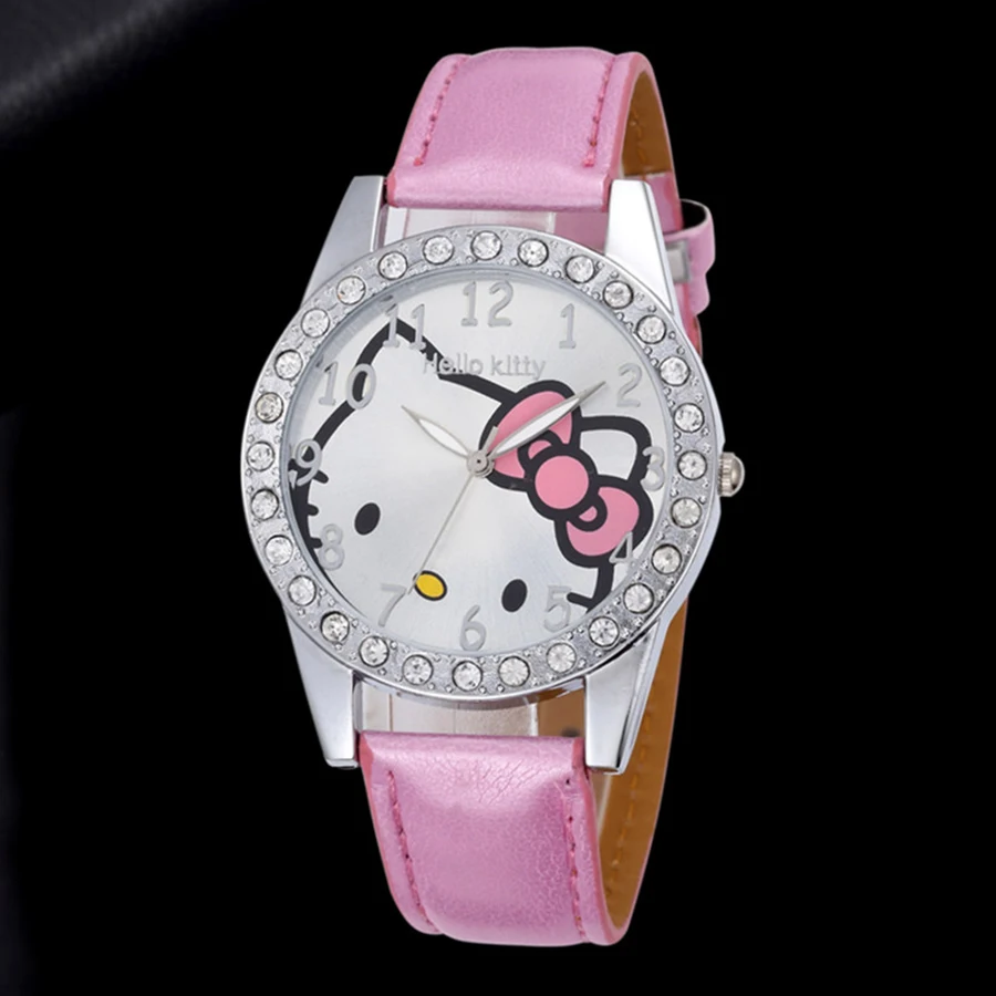 hello kitty девушка часы кожаный ремешок аналог кварцевые часы, модный платье часы relogio feminino