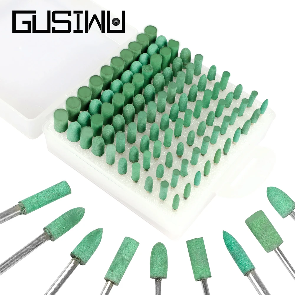 GUSIWU 100 Uds de goma de la rueda de la cabeza conjunto de pulido 3mm vástago herramienta abrasiva para DIY Jade pulido de madera de Metal