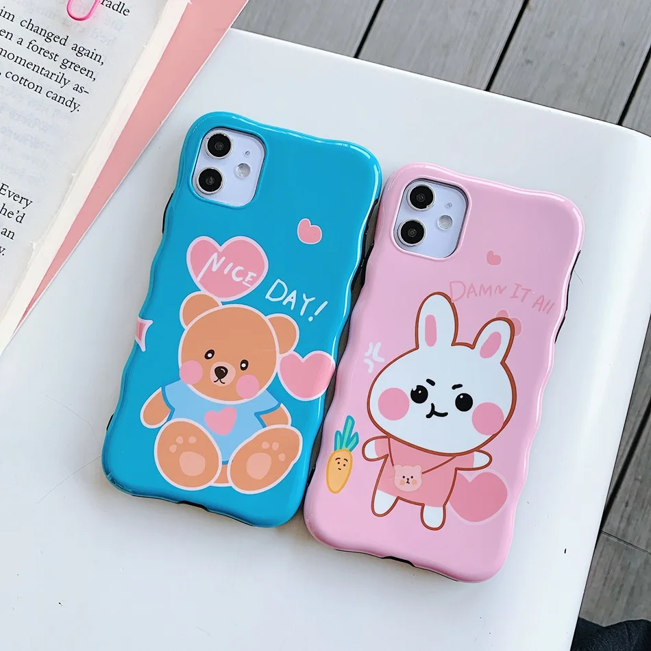 

For iPhone 11 Pro XS Max XR X Case Fashion Cute Cartoon Bear Rabbit Pattern Phone Case For iPhone 8 7 Plus Soft Shockproof Cover