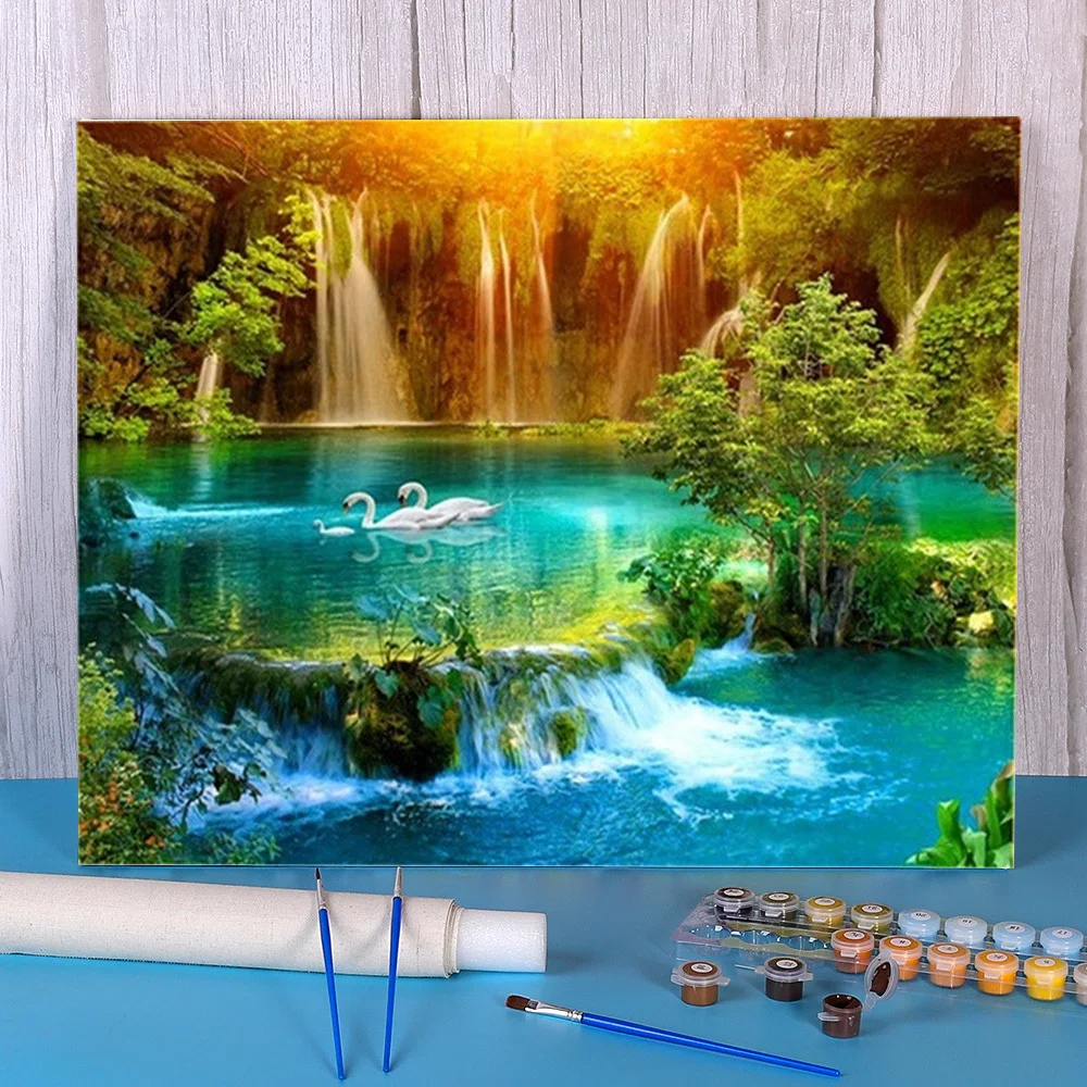 Waterfall Landscape Paint By Numbers Complete Kit Oil Paints 40*50 Oil