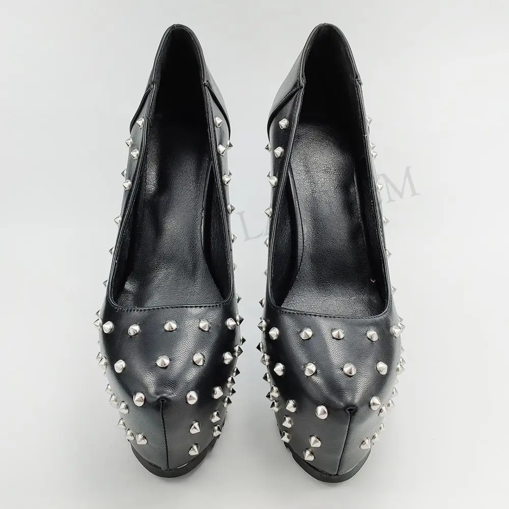 LAIGZEM с заклепками в стиле «панк» Женские туфли-лодочки на высокой платформе вечерние Показать Женская обувь на заклепках, удобная женская обувь, Talon Femme большой Размеры 44 45, 46, 47 50
