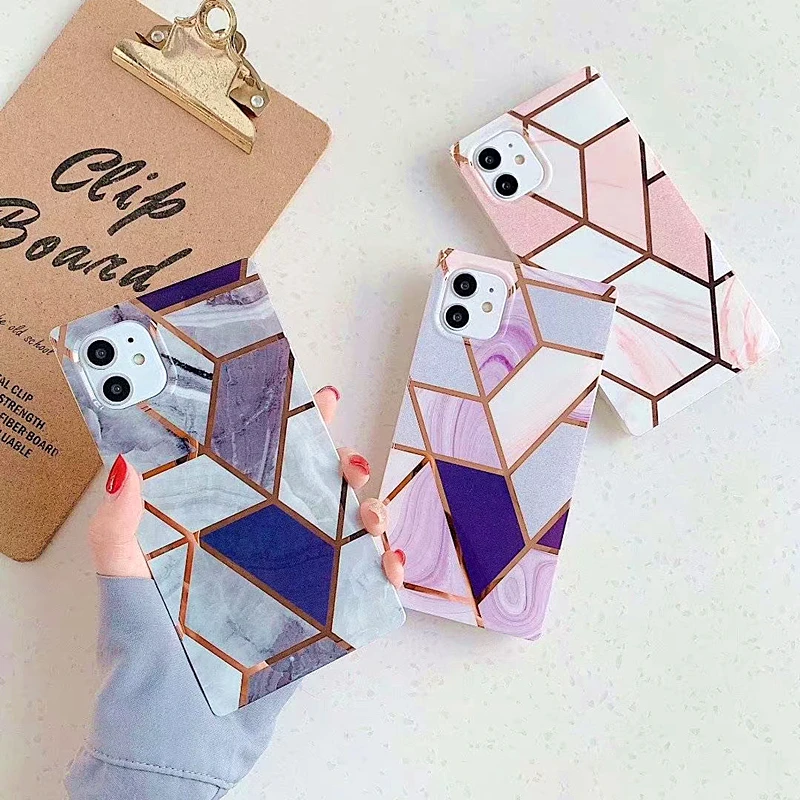 

Luxury Geometric Electroplated Marble Square Phone Case For iPhone 11 Pro Case SE XS MAX XR X 7 8 Plus Plating Glossy Soft Cover