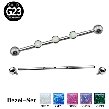 

G23 Titanium Industrial Barbell Earrings Round Opal Stone Long Bar Ear Cartilage Tragus Helix Piercing Body Jewery Wholesale