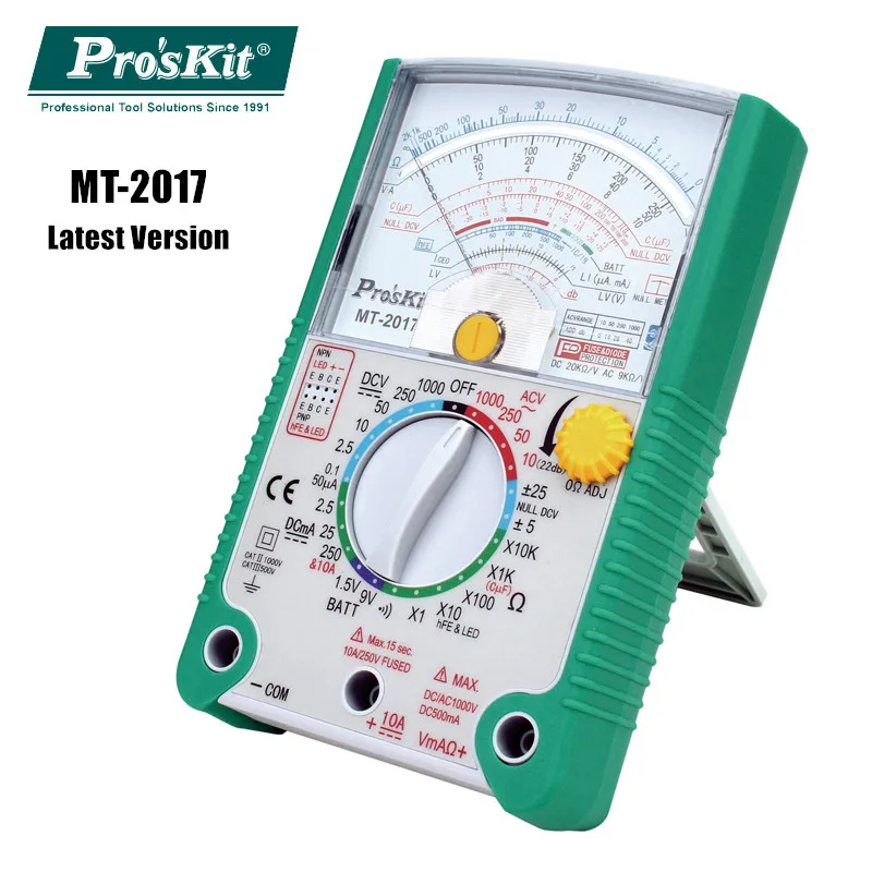 ProsKit-multímetro analógico de prueba de ohmios, medidor de corriente de voltaje de CA CC con función de protección estándar de seguridad MT-2017 Original