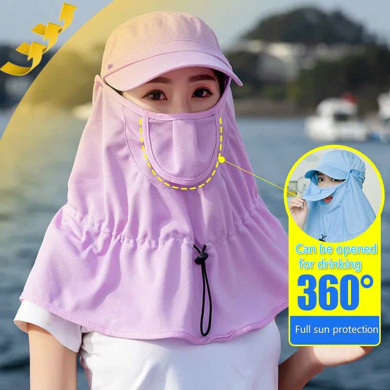 

Sun Cap Ladies with Shawl Breathable Bird's Eye Cloth Full Face Cover Neck Protection Women Anti-fog Hat