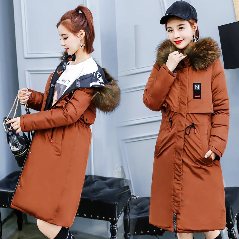

Opposite Wear Mid-length 2019 Winter Korean-style New Style Large Fur Collar Slim Fit Waist Hugging Coat Thick off Season Cotton