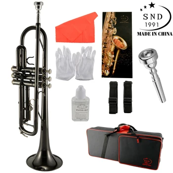 

SND Exquisite Bb B Flat Trumpet Brass Gold-painted Durable Musical Instrument with Mouthpiece Gloves Strap Case
