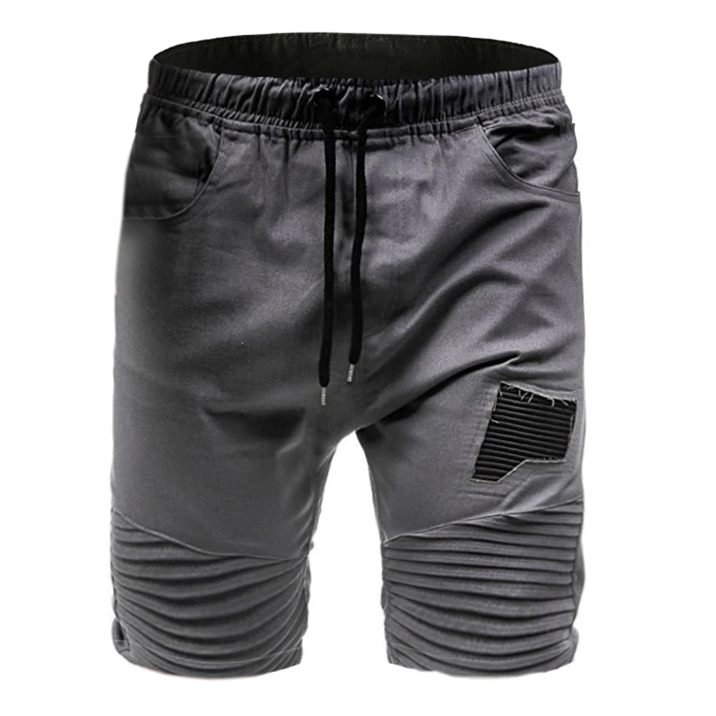 Мужская спортивная одежда Повседневная Drawstring Fold Patch дизайнерские шорты летние новые мужские хлопковые однотонные дышащие шорты большие размеры XXXL - Цвет: 3422-Grey