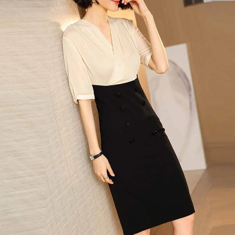 

Ozhouzhan V-neck Dress 2019 Summer Joint High-End Goddess-Style Elegant High-waisted Slimming One-step Skirt Hot Selling