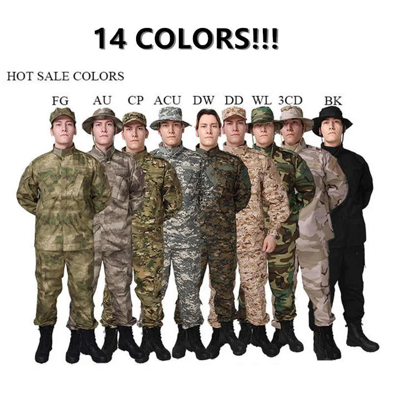 

US Army Military Uniform Set Camouflage Jacket&Multicam Pants With Pockets ACU Militar Soilder Clothing for Hunting Ghillie Suit