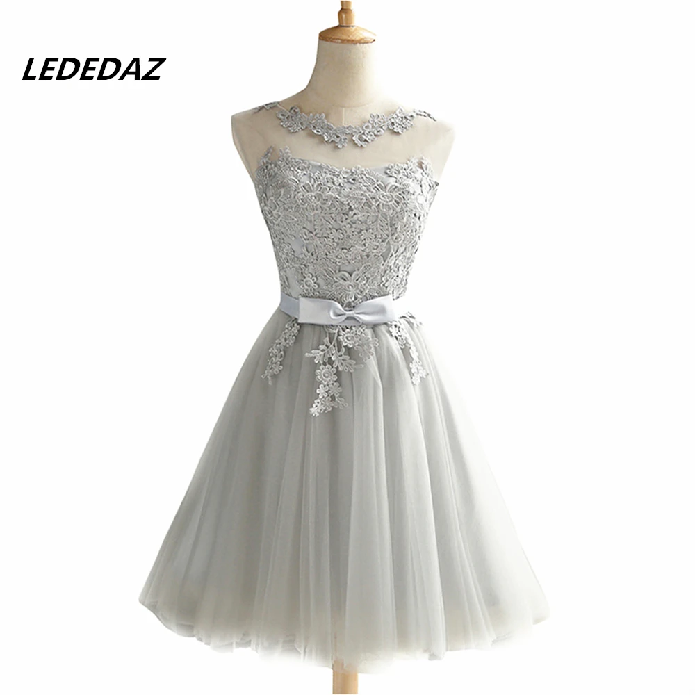 

Real Photos Scoop Neck Short Evening Dress Pleat Tulle A Line Appliqued Formal Dress Cheap Wedding Party Dress Abendkleider
